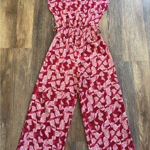 Zara Kids Red and White Leaf Print Jumpsuit
